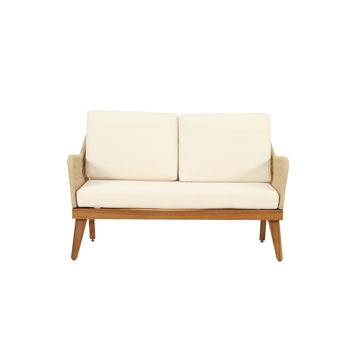 Hueber 4‑Piece Acacia Wood Outdoor Chat Set with Rope Detailing & Water‑Resistant Cushions