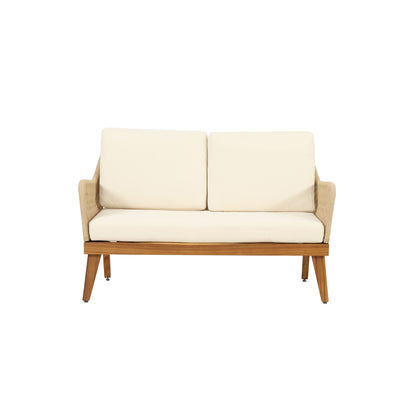 Hueber 4‑Piece Acacia Wood Outdoor Chat Set with Rope Detailing & Water‑Resistant Cushions