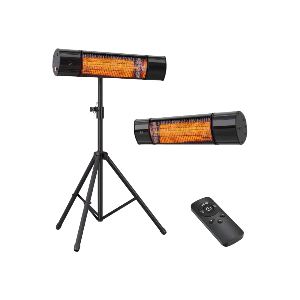 1500W Indoor Outdoor Carbon Infrared Electric Heater with Tripod Stand Wall Mount Remote Timer Tip-Over Switch
