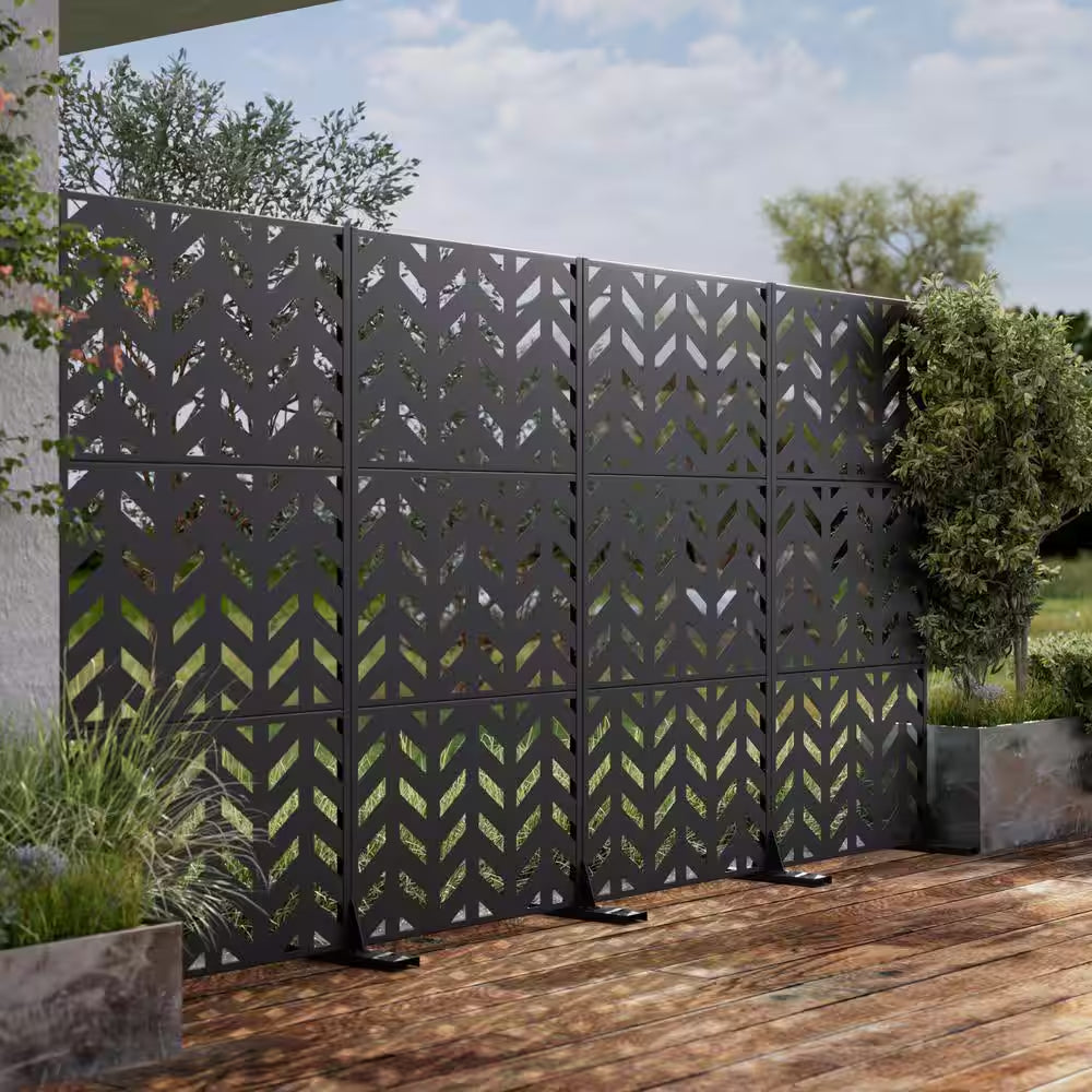 Keith 72 In. Galvanized Metal Outdoor Privacy Screens Outdoor Garden Fence in Black