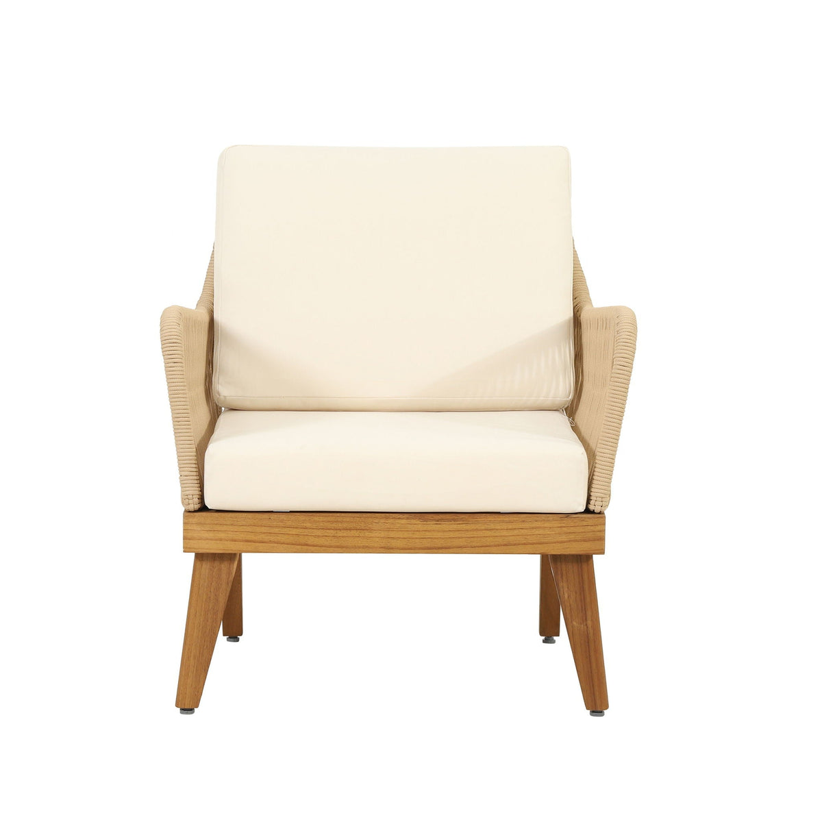 Hueber 4‑Piece Acacia Wood Outdoor Chat Set with Rope Detailing & Water‑Resistant Cushions