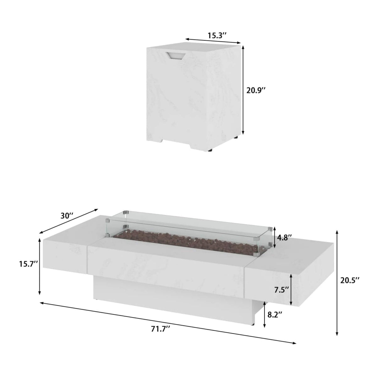 71" Outdoor 60,000 BTU Fire Pit Table with Tempered Glass Wind Guard