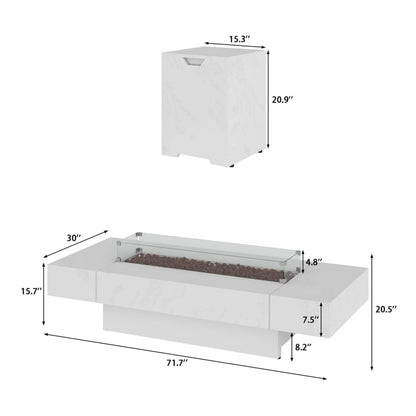 71" Outdoor 60,000 BTU Fire Pit Table with Tempered Glass Wind Guard