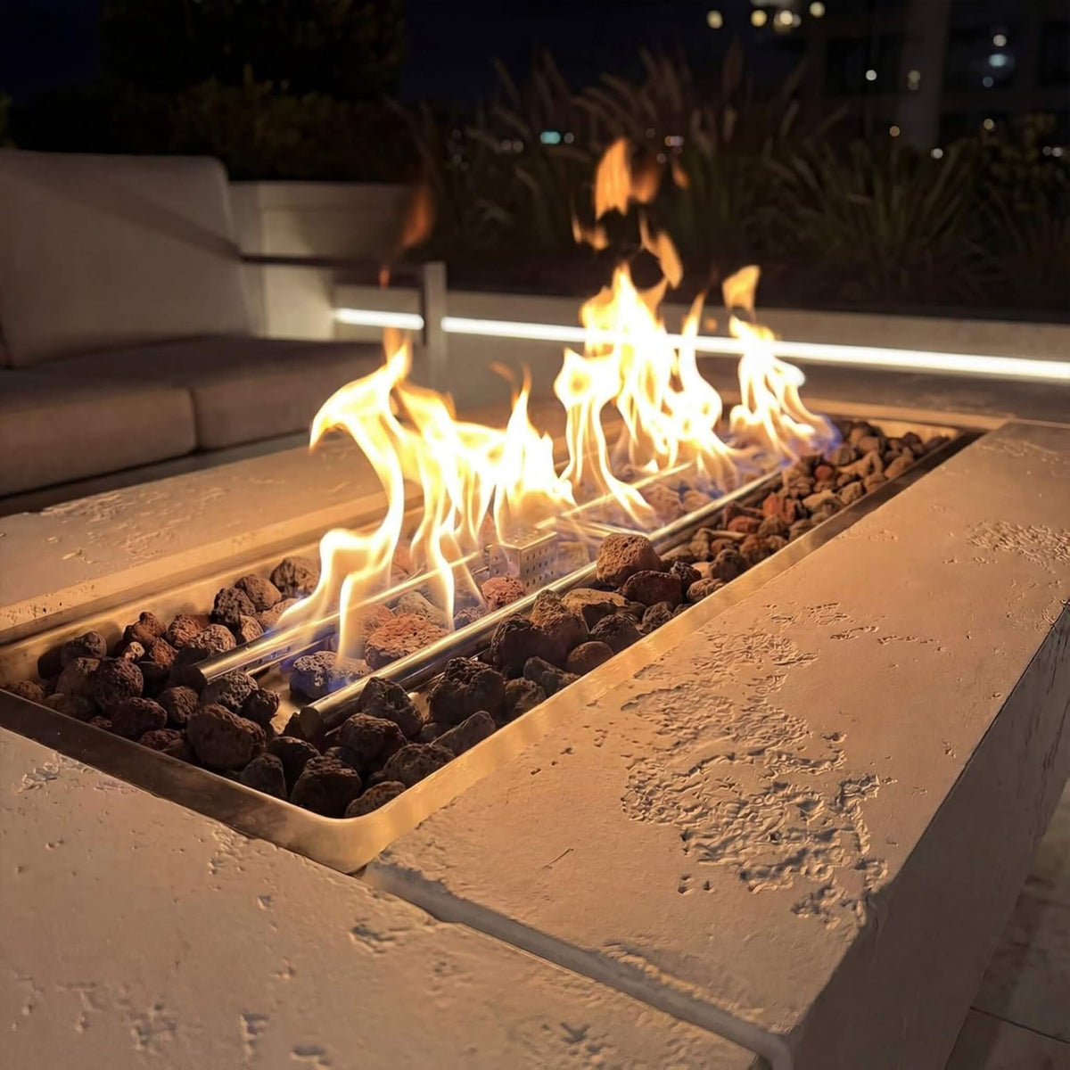 71" Outdoor 60,000 BTU Fire Pit Table with Tempered Glass Wind Guard
