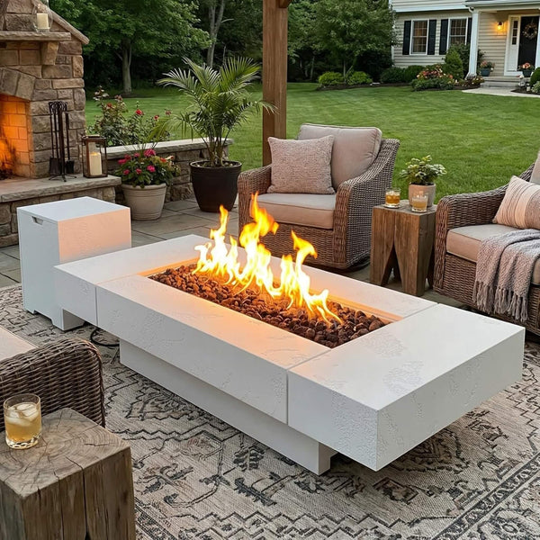 71" Outdoor Fire Pit Table – 60,000 BTU with Glass Wind Guard