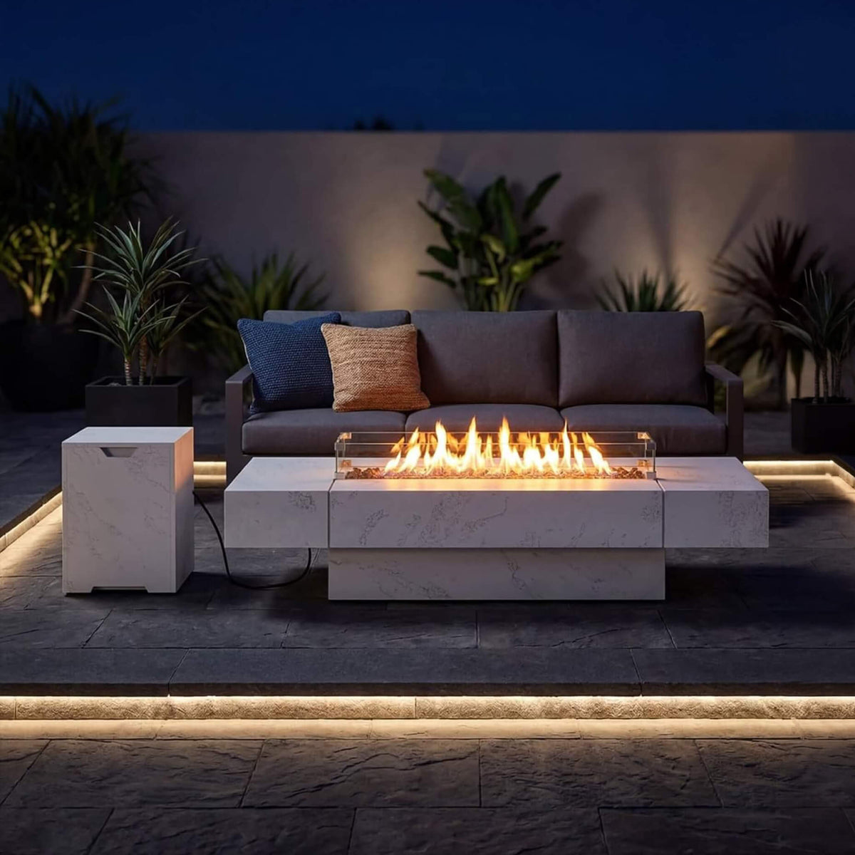 71" Outdoor 60,000 BTU Fire Pit Table with Tempered Glass Wind Guard