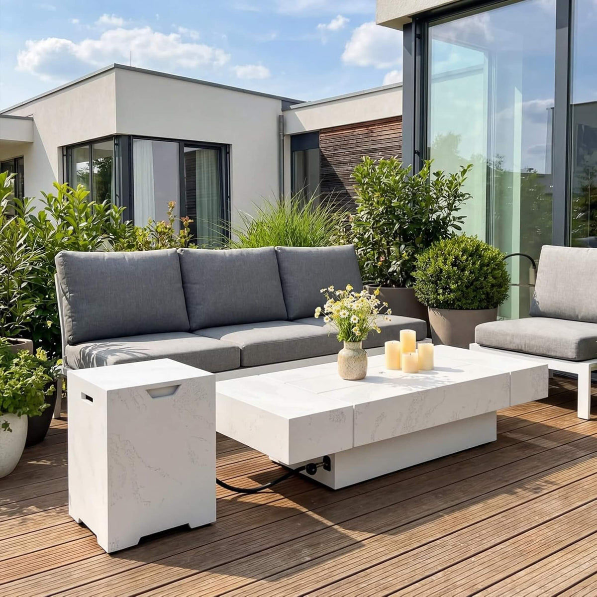 71" Outdoor 60,000 BTU Fire Pit Table with Tempered Glass Wind Guard