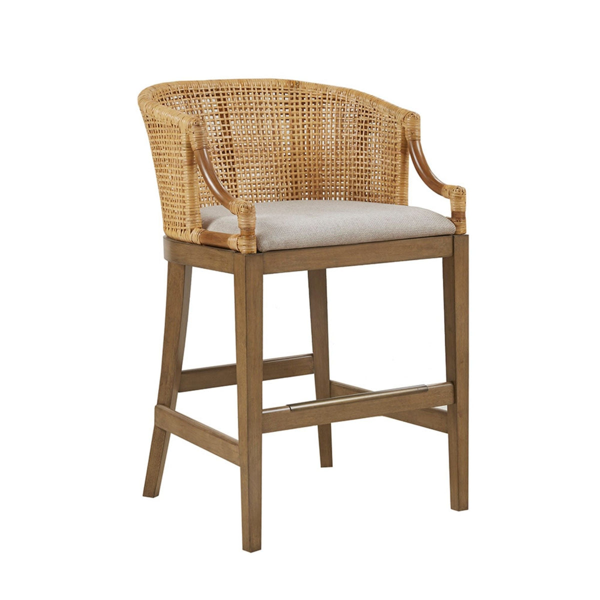 Handcrafted Natural Rattan Counter Stool – Solid Wood Legs, Cushioned Seat & Whitewash Option