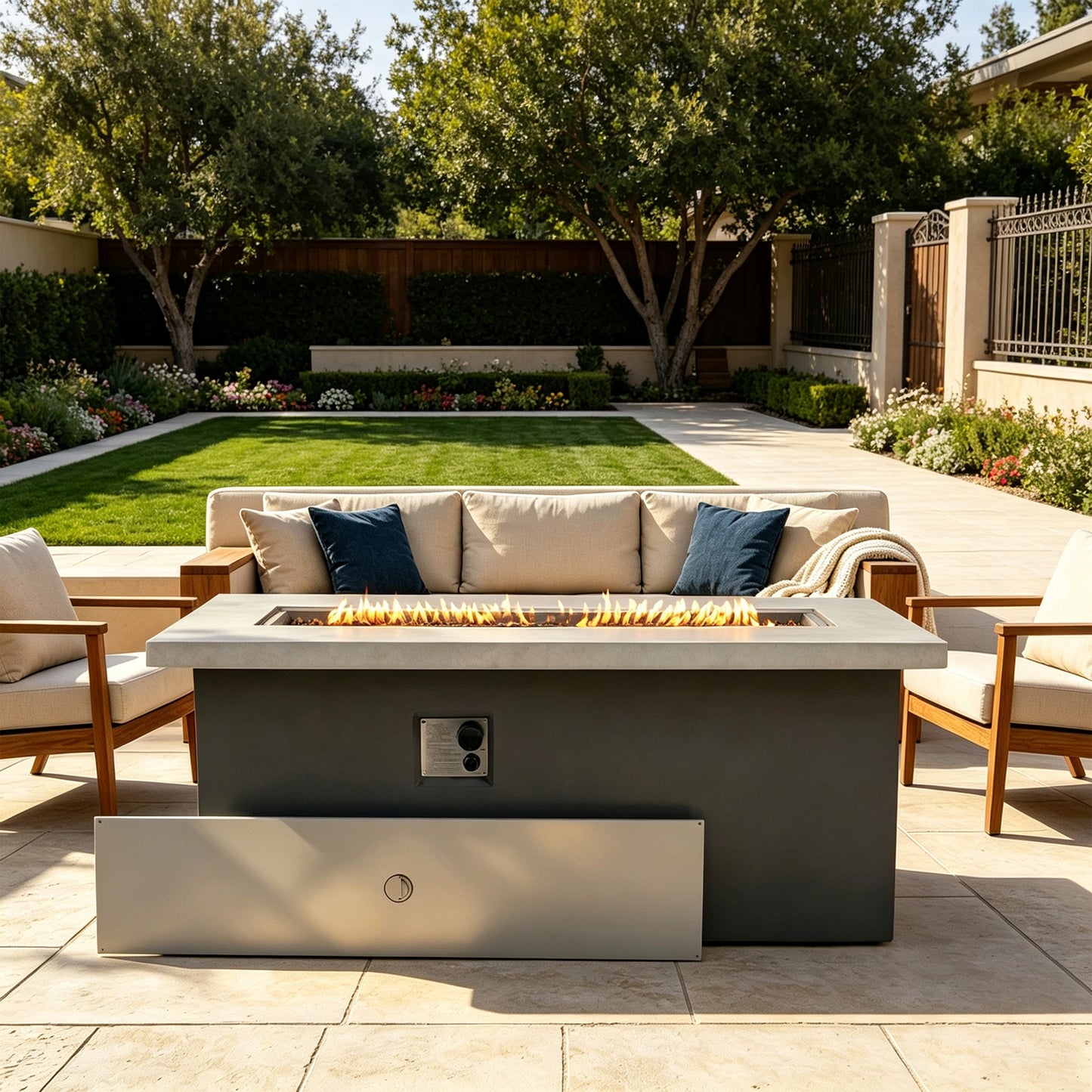 Outdoor 60-Inch Rectangular Dark Grey Concrete Fire Pit Table