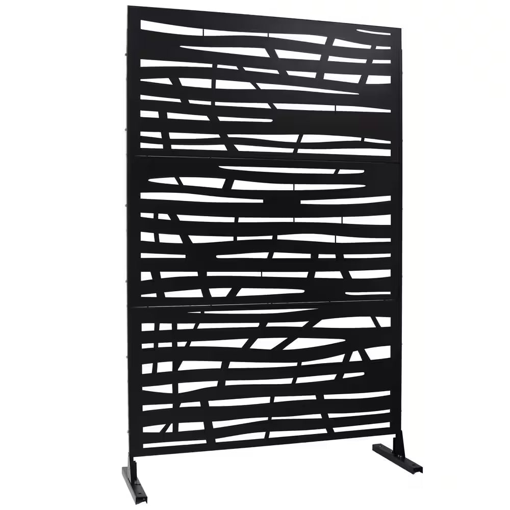 4Ft. X 6.33Ft. Black Outdoor and Indoor Freestanding Metal Privacy Screen Fence Panels for Lawn Garden (Not Composite)