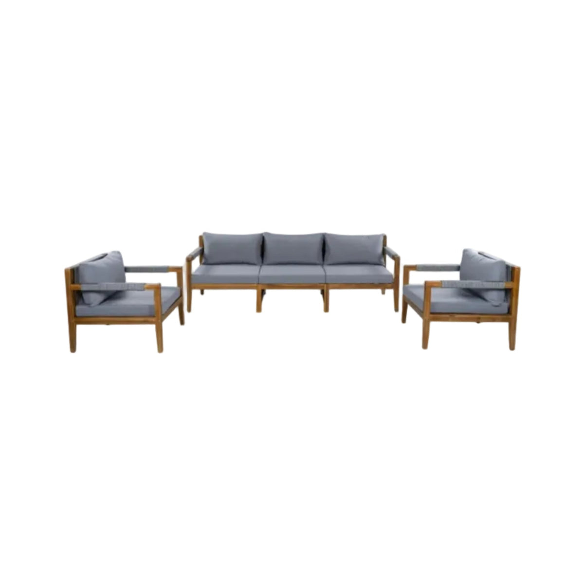 Acacia Wood Outdoor Modular Seating Set with Rope Accents & Water‑Resistant Cushions – 3‑Piece