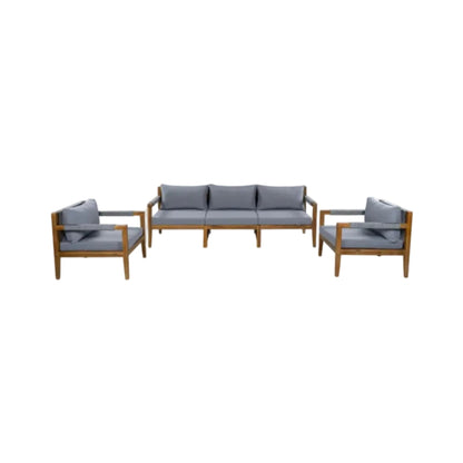 Acacia Wood Outdoor Modular Seating Set with Rope Accents & Water‑Resistant Cushions – 3‑Piece