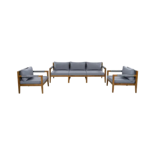 Acacia Wood Outdoor Modular Seating Set with Rope Accents & Water‑Resistant Cushions – 3‑Piece