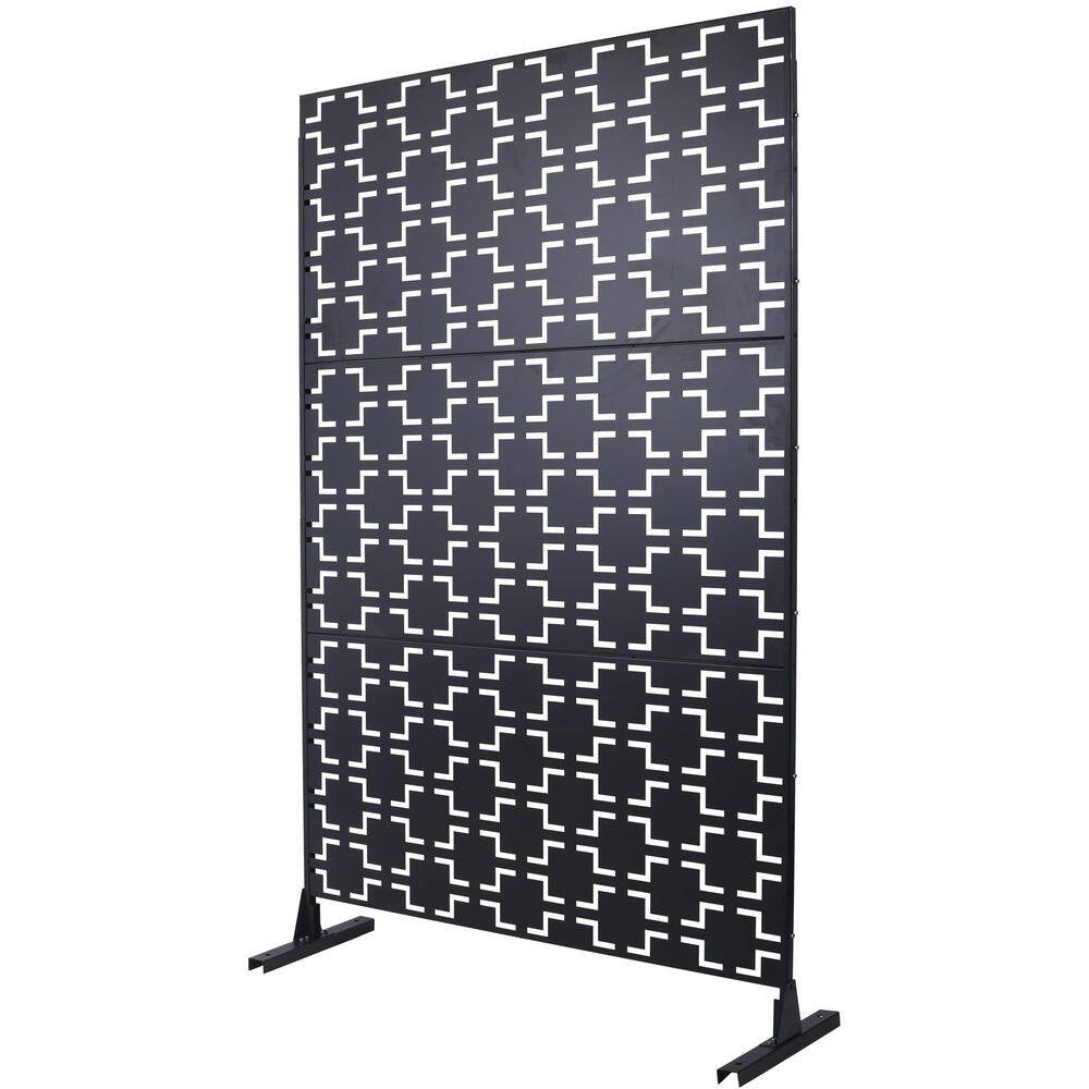 4 Ft. X 6.33 Ft. Black Outdoor and Indoor Freestanding Metal Privacy Screen Fence Panels for Lawn Garden (Not Composite)