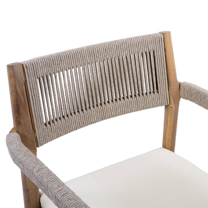 raided Acacia Outdoor Dining Chair Set of 4 — Teak Look with Beige Rope & Cream Cushions
