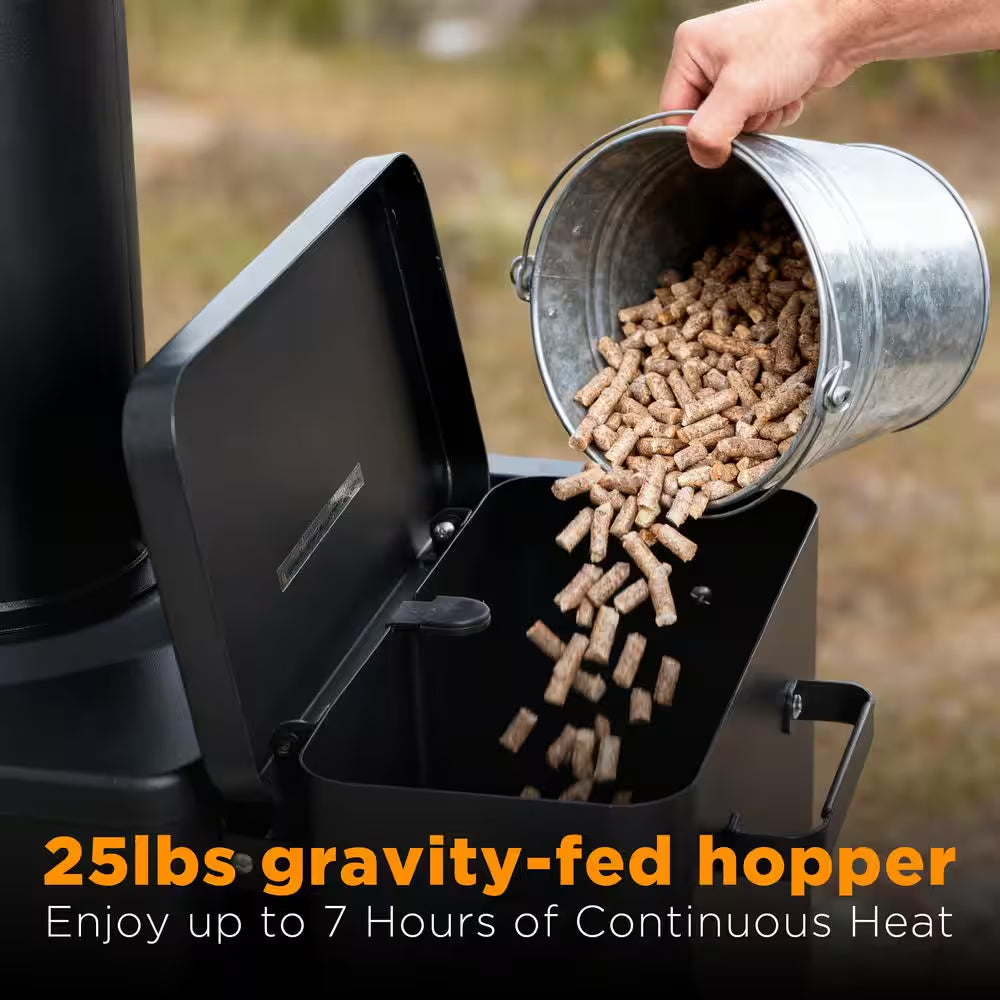 Pellet-Fueled Patio Heater with 3 Glass Panel, 150 Sq. Ft., 75,000 BTU