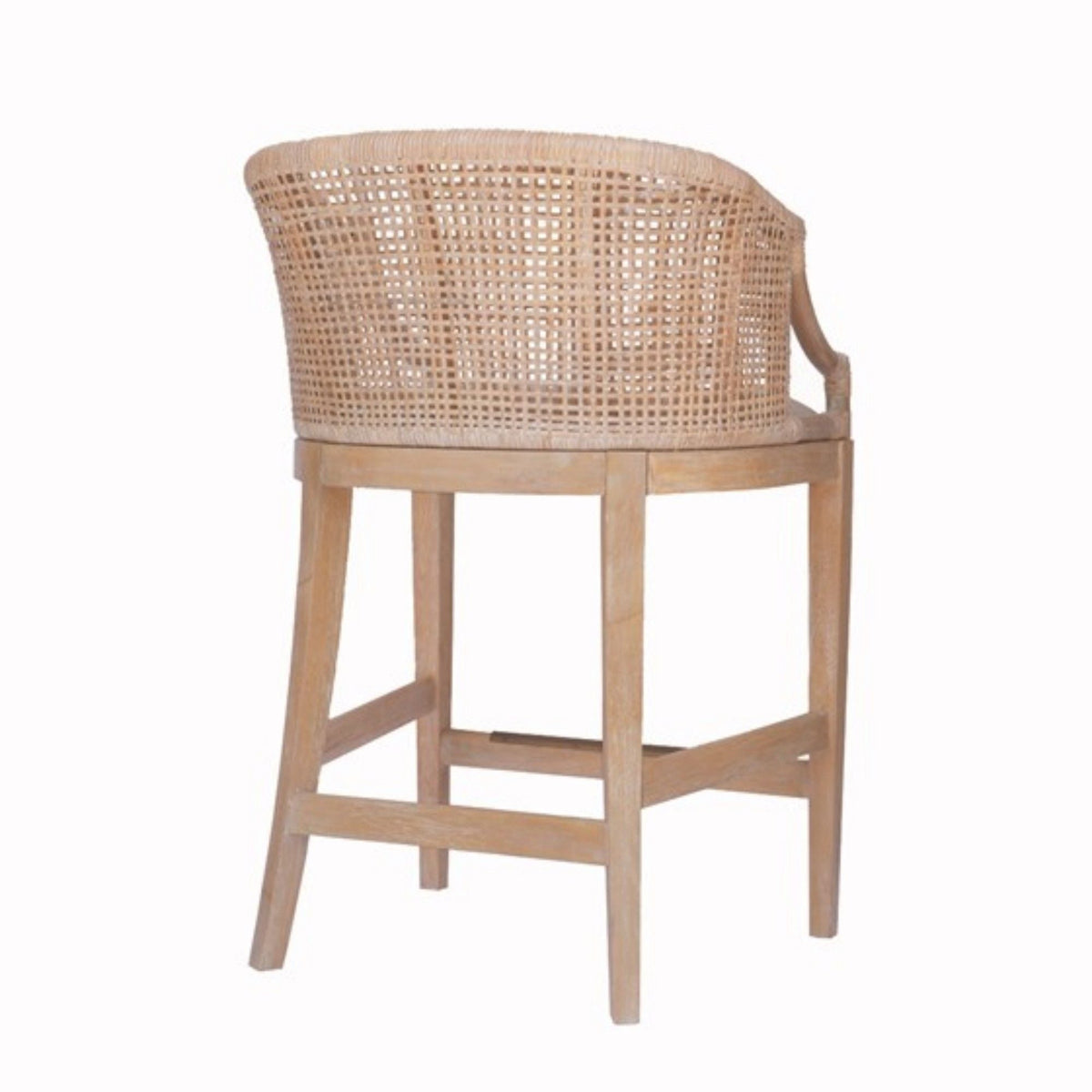 Handcrafted Natural Rattan Counter Stool – Solid Wood Legs, Cushioned Seat & Whitewash Option