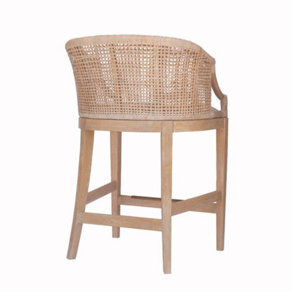 Handcrafted Natural Rattan Counter Stool – Solid Wood Legs, Cushioned Seat & Whitewash Option