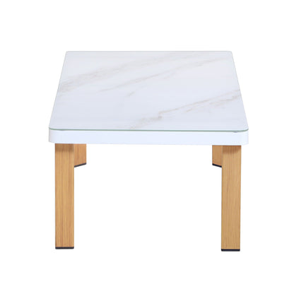 Vine 4‑Piece Outdoor Conversation Set with Convertible Sectionals & Marble‑Design Table – White