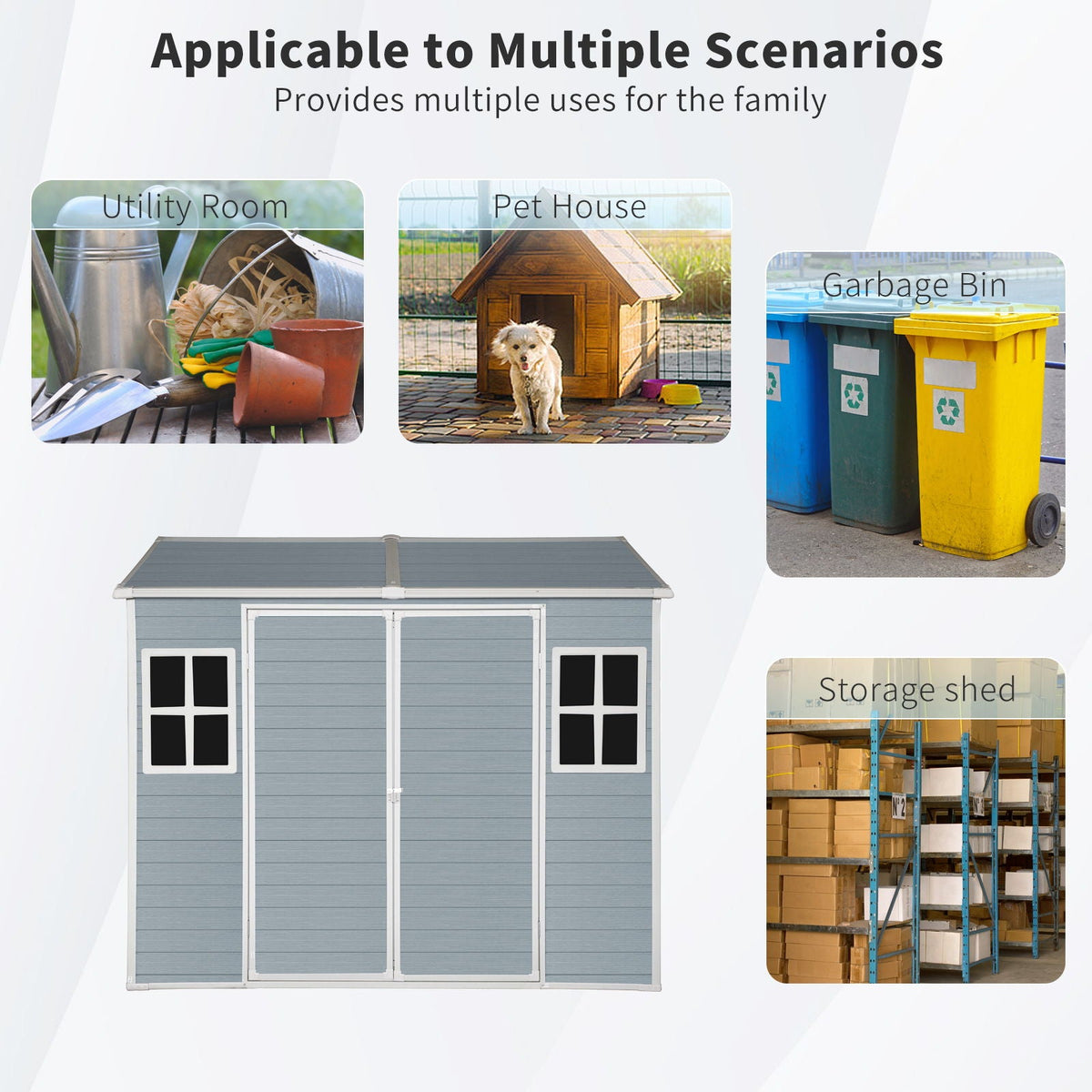 Resin Outdoor Storage Shed with Floor & Lockable Door - Gray or Black