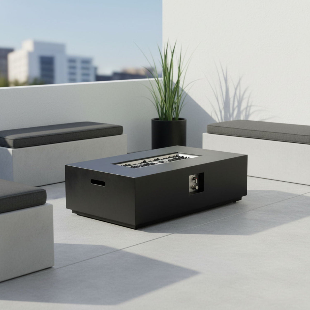 Volon 48" × 30" Rectangular Fiber‑Concrete Fire Pit Table – Charcoal Finish - 50,000 BTU – Charcoal Finish, 50,000 BTU