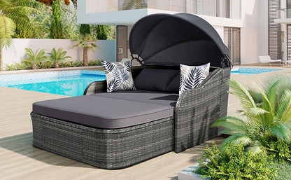 Outdoor Sunbed with Adjustable Canopy PE Rattan Daybed