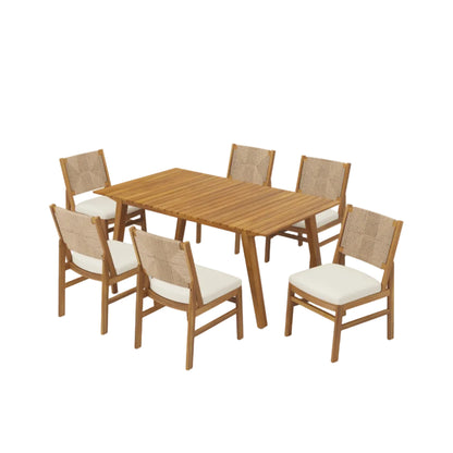 Outdoor 7 Pieces Acacia Wood Dining Set with Taiga 69 Table and Teak Finish