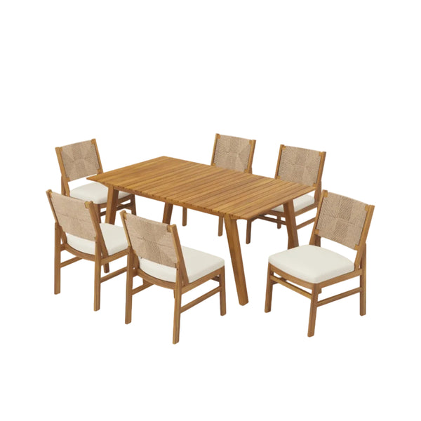 Outdoor 7 Pieces Acacia Wood Dining Set with Taiga 69 Table and Teak Finish