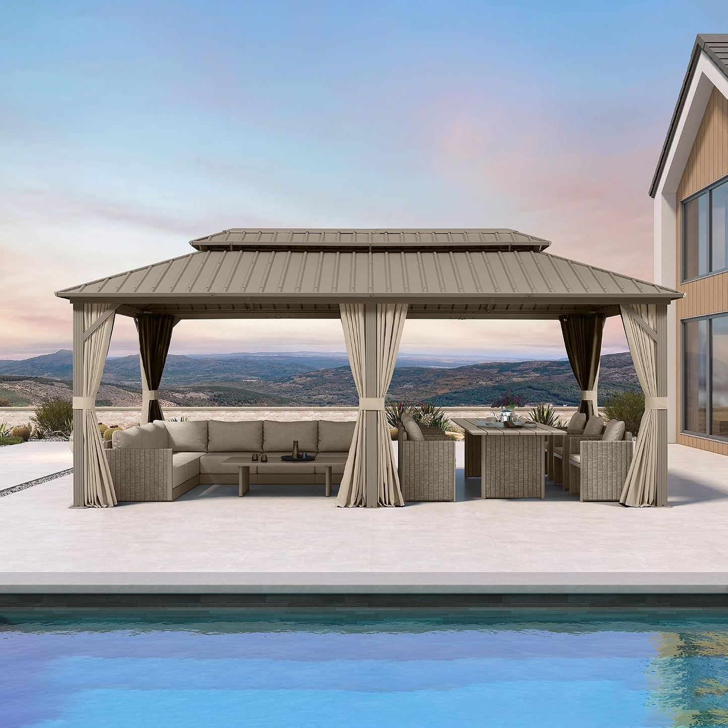 Outdoor Hardtop Gazebo 10' X 20' Champagne Aluminum Structure