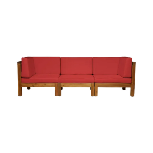 Acacia Wood Frame Outdoor Sectional — Brava X‑Back Design with Water‑Resistant Cushions, 3‑Piece