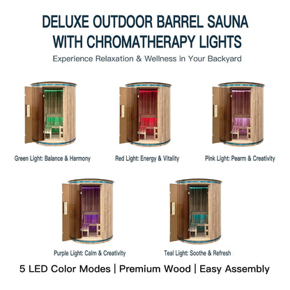 Barcelona 4-Person Cedar Wood Barrel Sauna