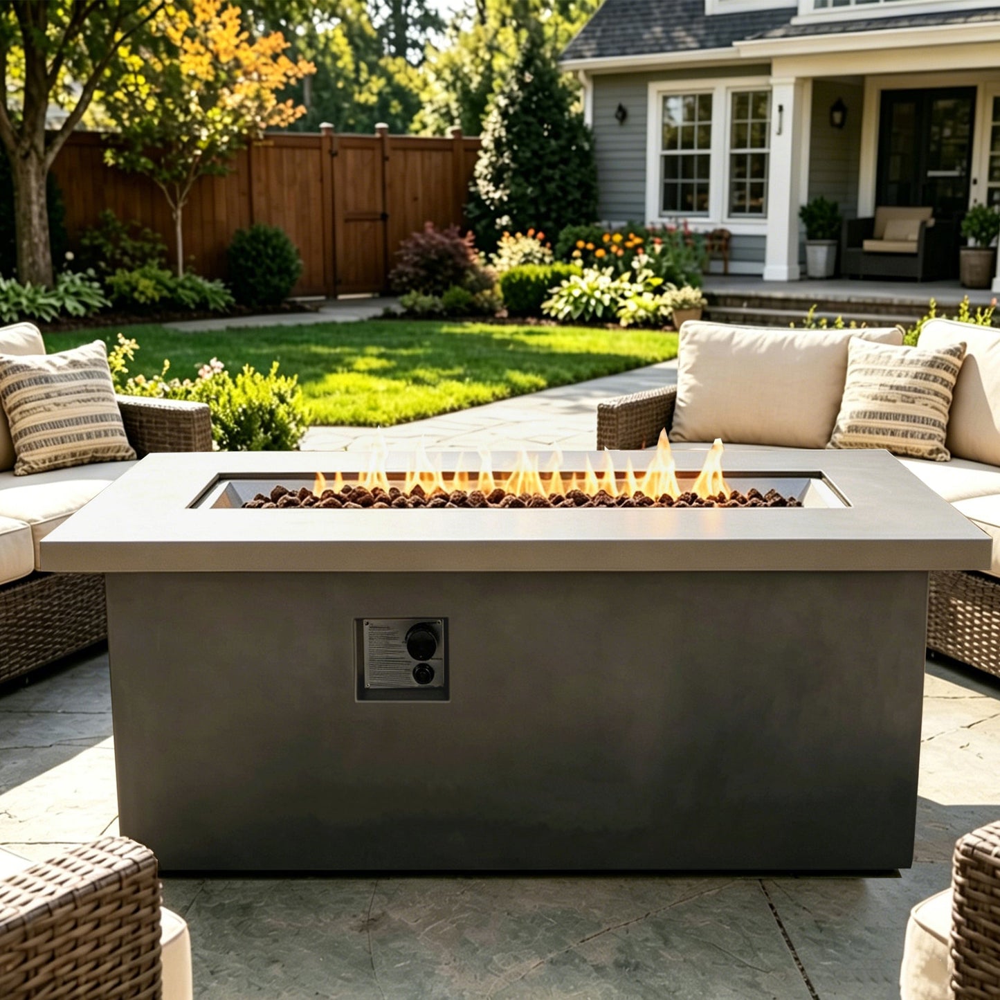 Outdoor 60-Inch Rectangular Dark Grey Concrete Fire Pit Table
