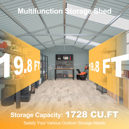 20' x 13' Outdoor Storage Shed with Double Doors and Skylight - Metal