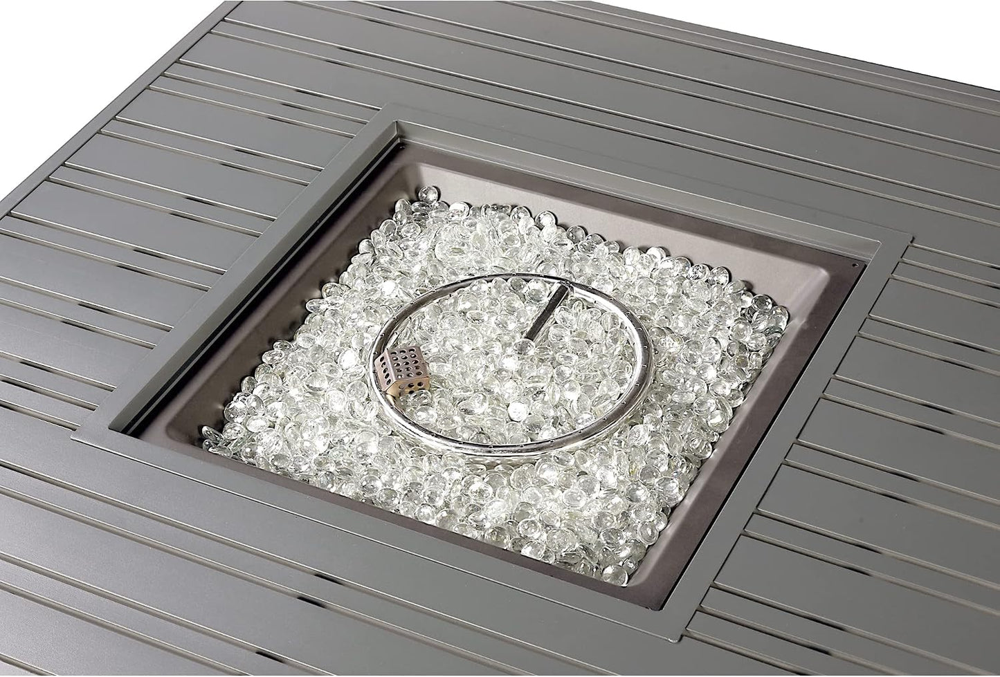 Square 42 In. X 42 In. Aluminum Propane Fire Pit Table with Glass Beads, Two Covers, Lid, 57,000 Btus in Grey Finish