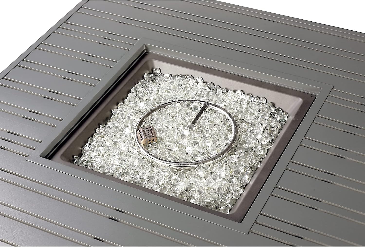 Square 42 In. X 42 In. Aluminum Propane Fire Pit Table with Glass Beads, Two Covers, Lid, 57,000 Btus in Grey Finish