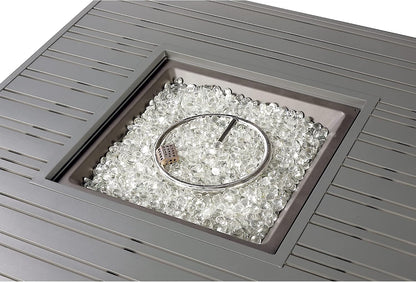Square 42 In. X 42 In. Aluminum Propane Fire Pit Table with Glass Beads, Two Covers, Lid, 57,000 Btus in Grey Finish