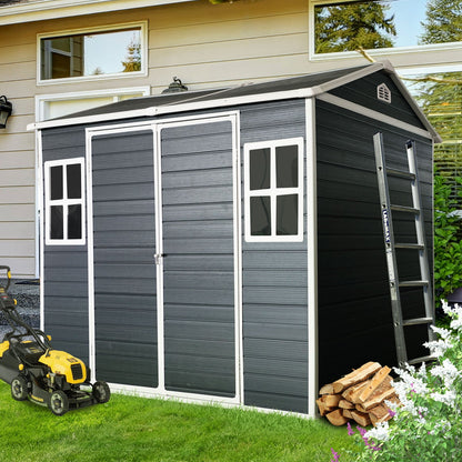 Resin Outdoor Storage Shed with Floor & Lockable Door - Gray or Black