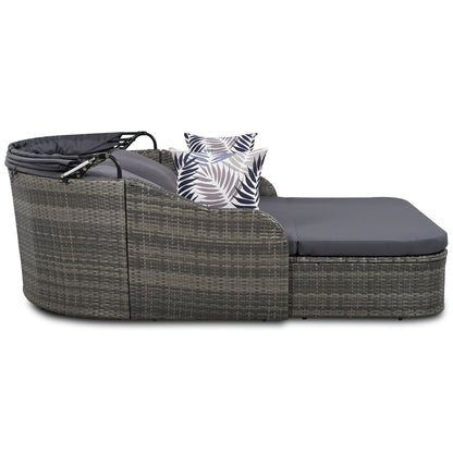 Outdoor Sunbed with Adjustable Canopy PE Rattan Daybed