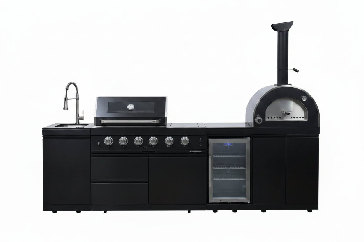 Black 112-Inch Double Stainless Steel Gas Outdoor Kitchen Grill