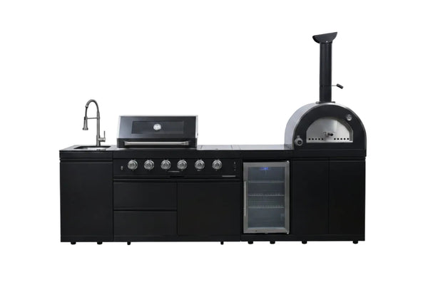 Black 112-Inch Double Stainless Steel Gas Outdoor Kitchen Grill