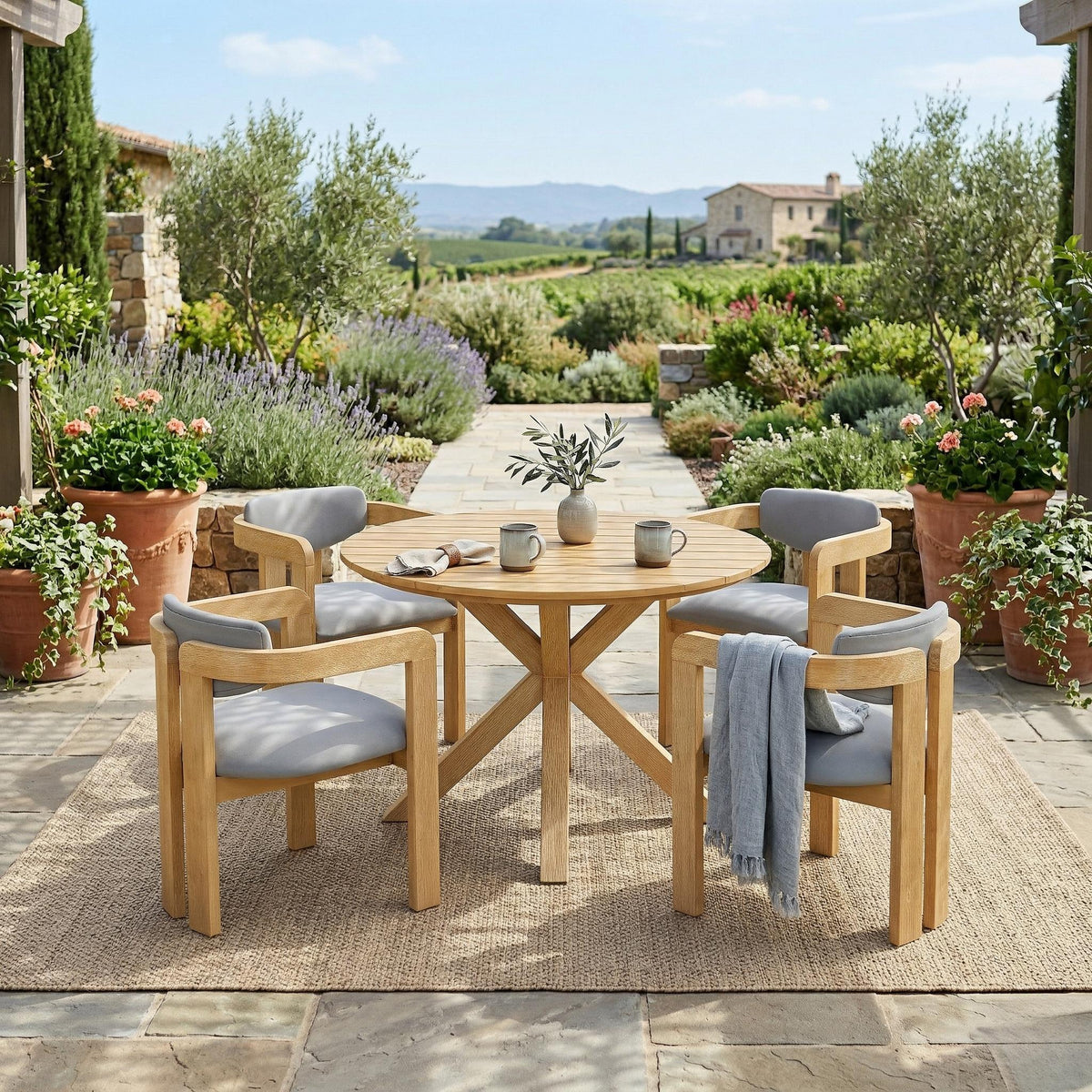 5‑Piece Outdoor Acacia Wood Round Dining Set