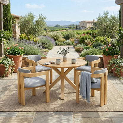 5‑Piece Outdoor Acacia Wood Round Dining Set