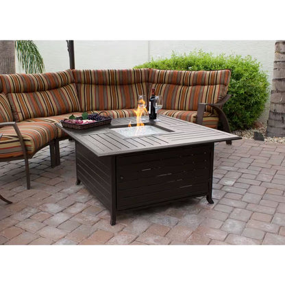 45 In. Square Slatted Aluminum Firepit in Bronze