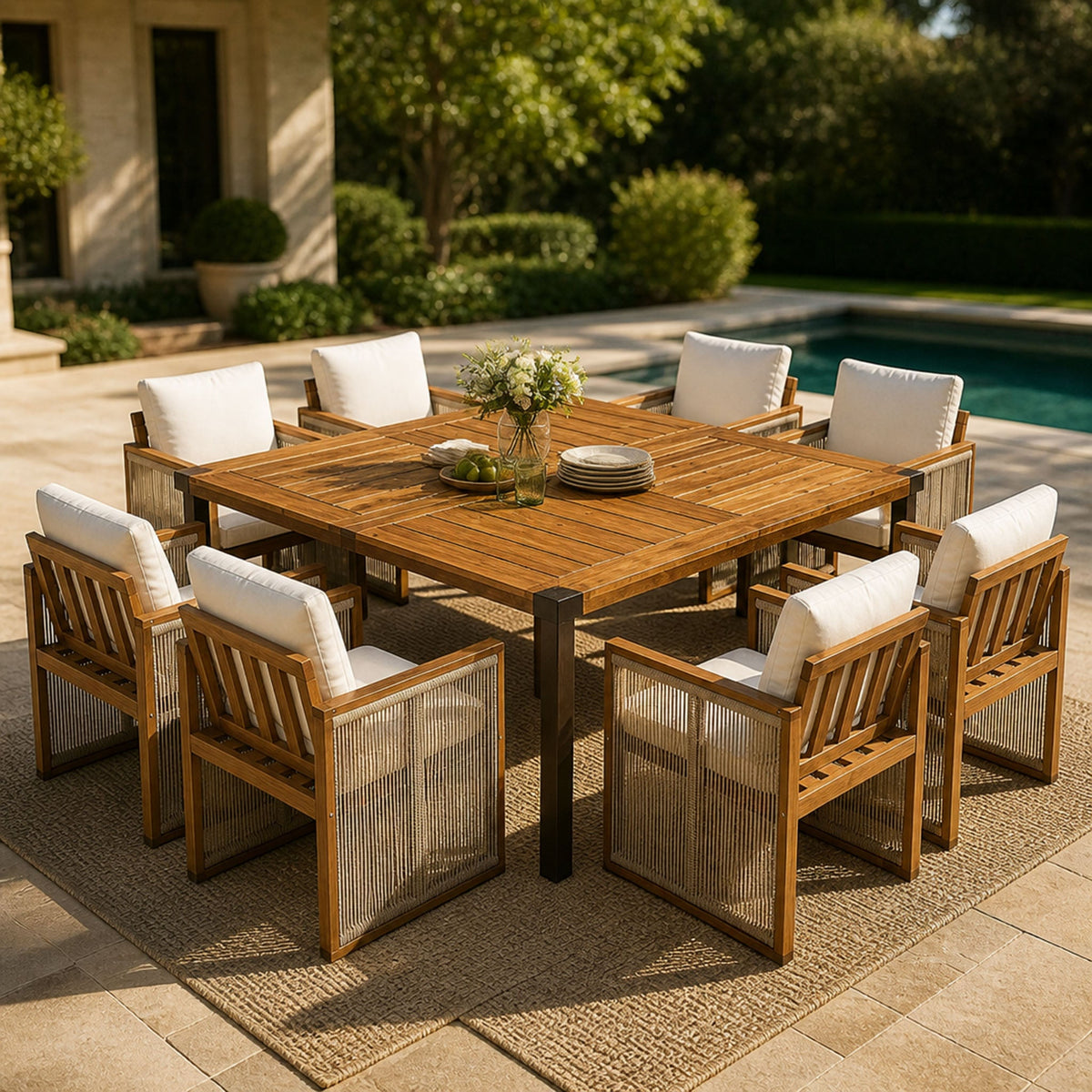 9‑Piece Acacia Wood Outdoor Patio Dining Set
