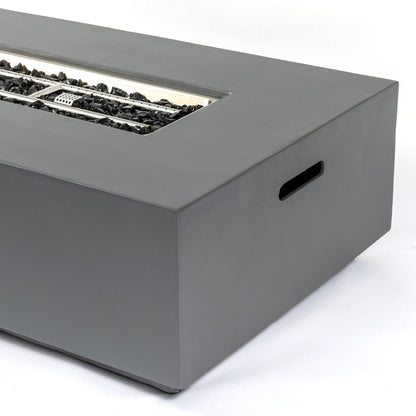 Volon 48" × 30" Rectangular Fiber‑Concrete Fire Pit Table – Light Gray - 50,000 BTU