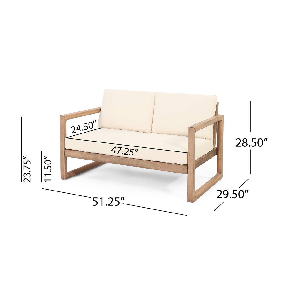 4‑Piece Acacia Wood Outdoor Patio Seating Set with Cushions – Modern Sled Frame Design