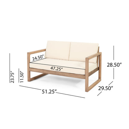 4‑Piece Acacia Wood Outdoor Patio Seating Set with Cushions – Modern Sled Frame Design
