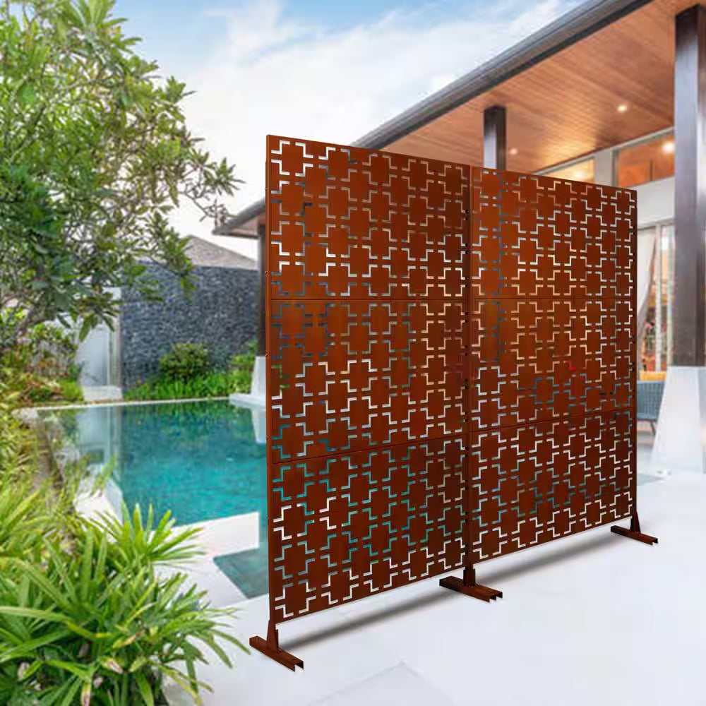 4 Ft. X 6.33 Ft. Rust Red Outdoor Indoor Freestanding Metal Privacy Screen Fence Panels for Lawn Garden (Not Composite)