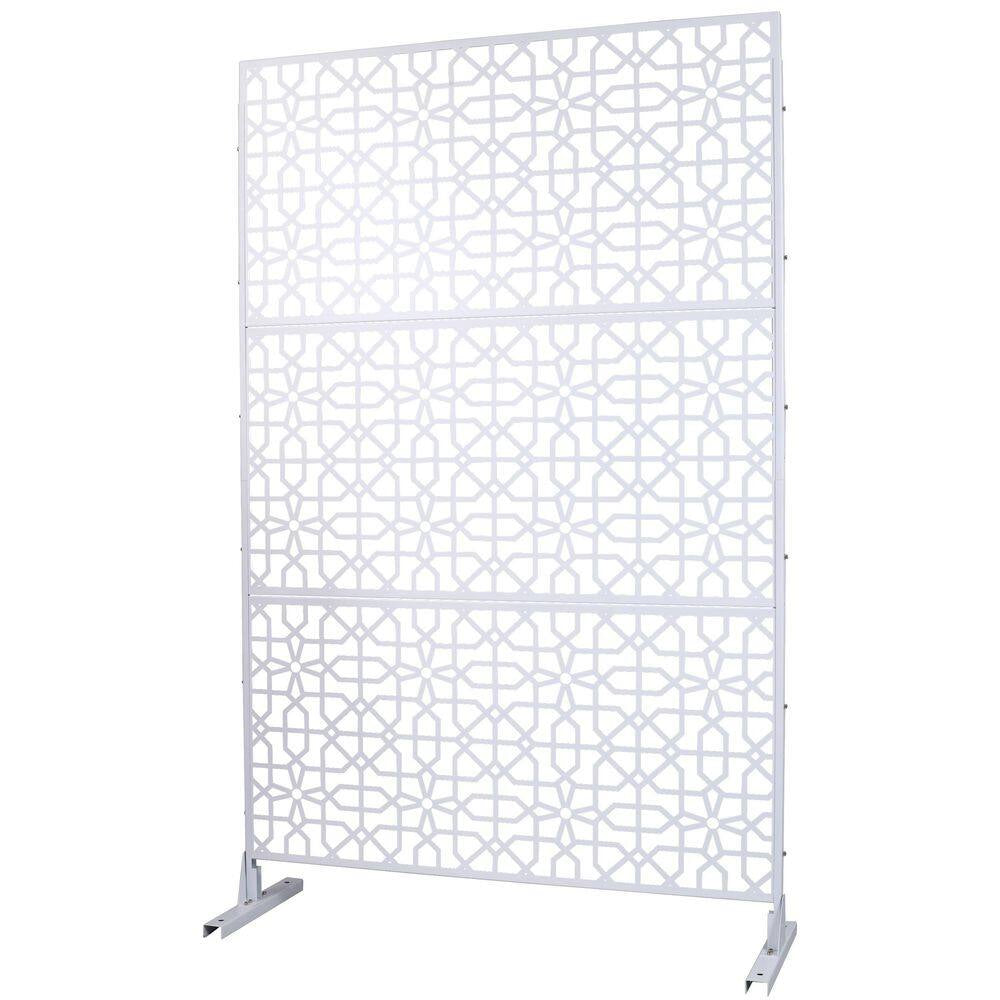 4 Ft. X 6.33 Ft. White Outdoor and Indoor Freestanding Metal Privacy Screen Fence Panels for Lawn Garden (Not Composite)
