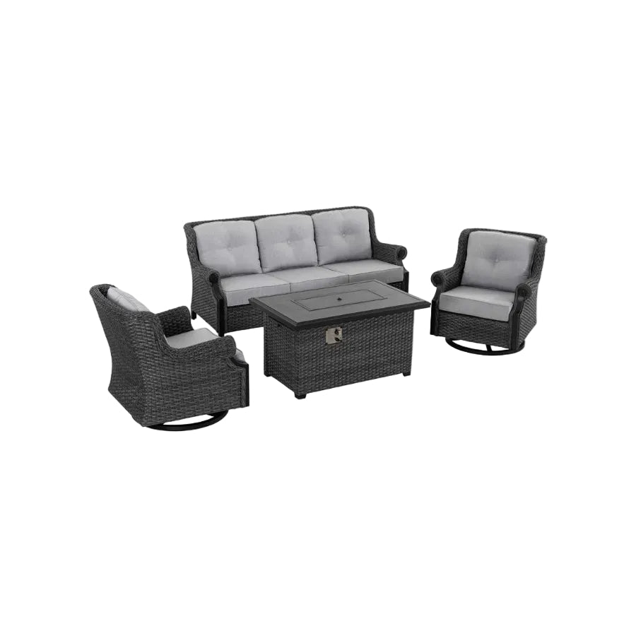 Lassen 4-Piece Firepit Set with Swivel Rocking Chairs